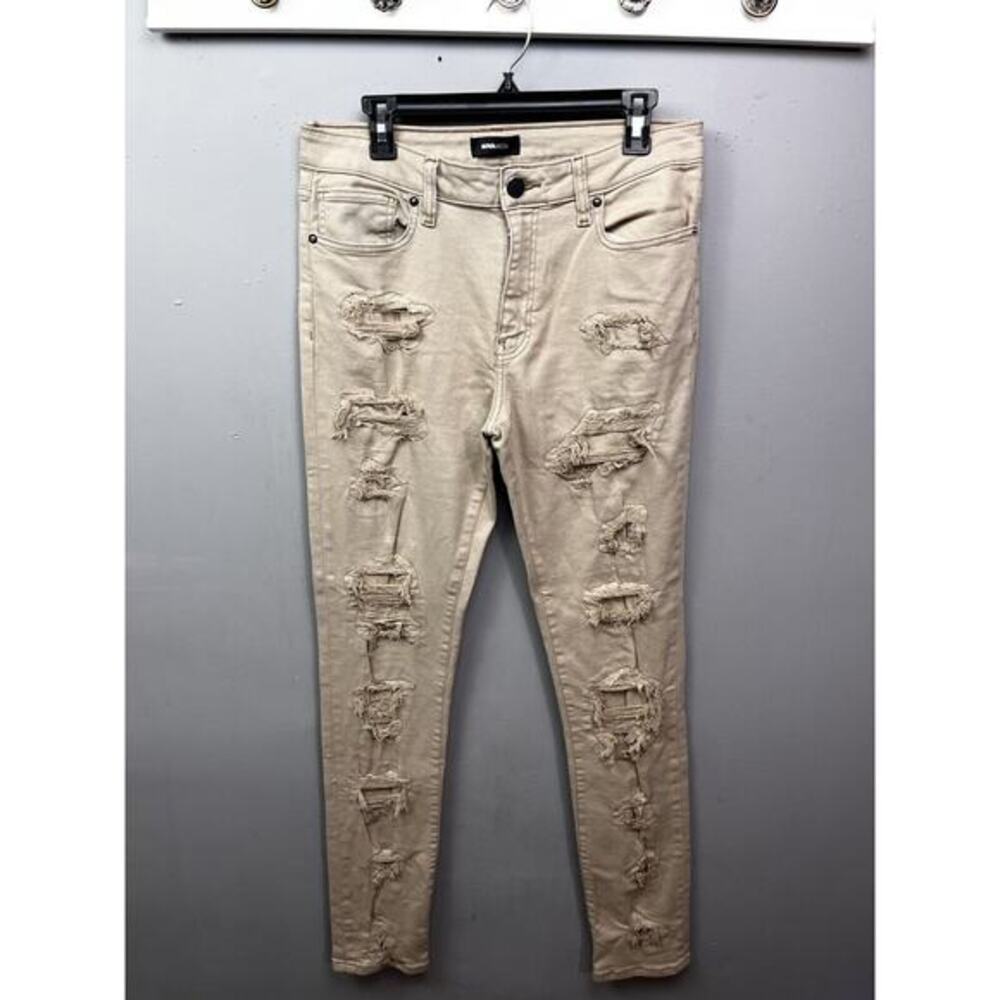 Fashion Nova Jeans Men's 32 Tan‎ Distressed Denim 34x36 Long Destroyed